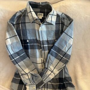 American Eagle Outfitters Men's Light Blue and Navy Plaid Shirt